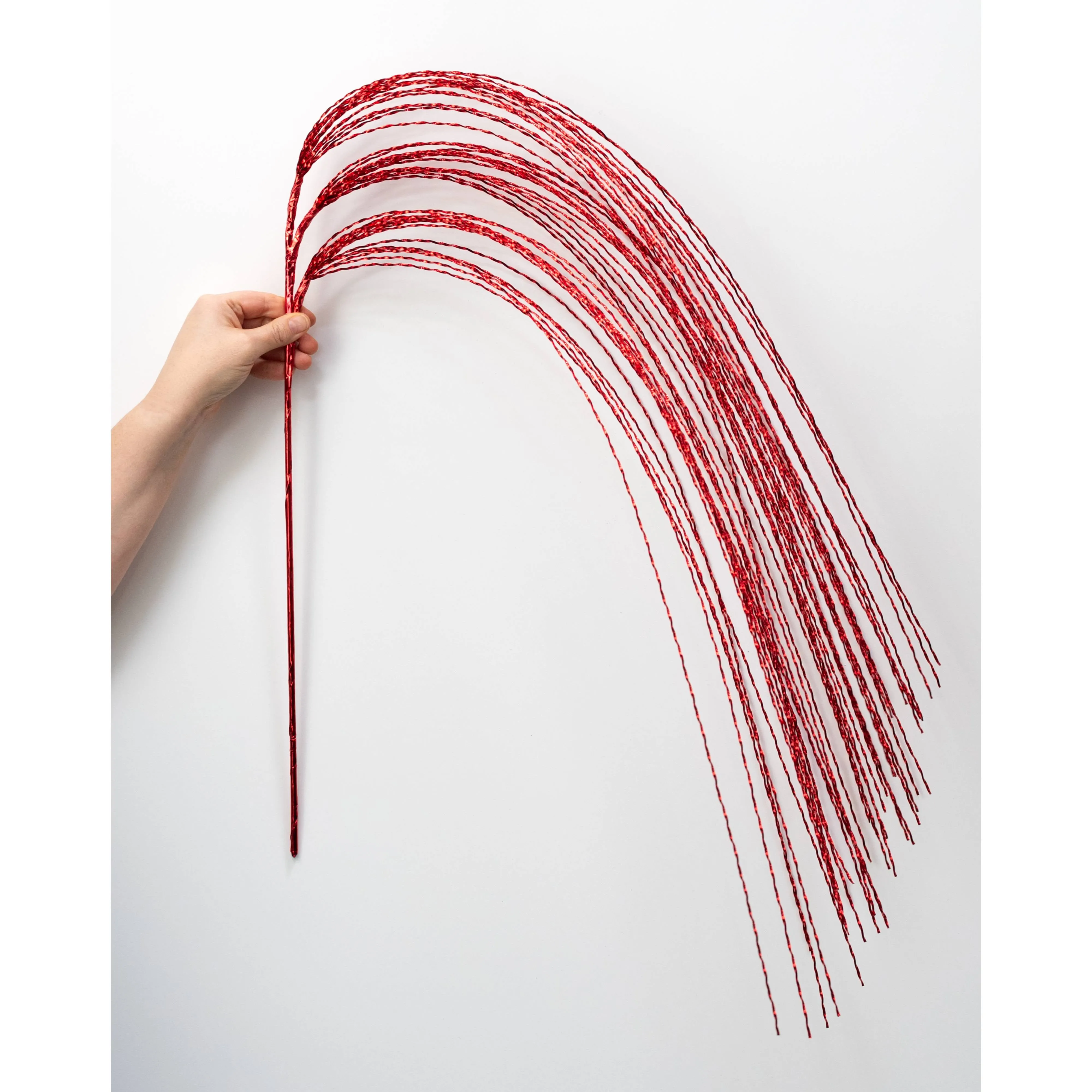 48" Metallic Twisted Grass Spray: Red