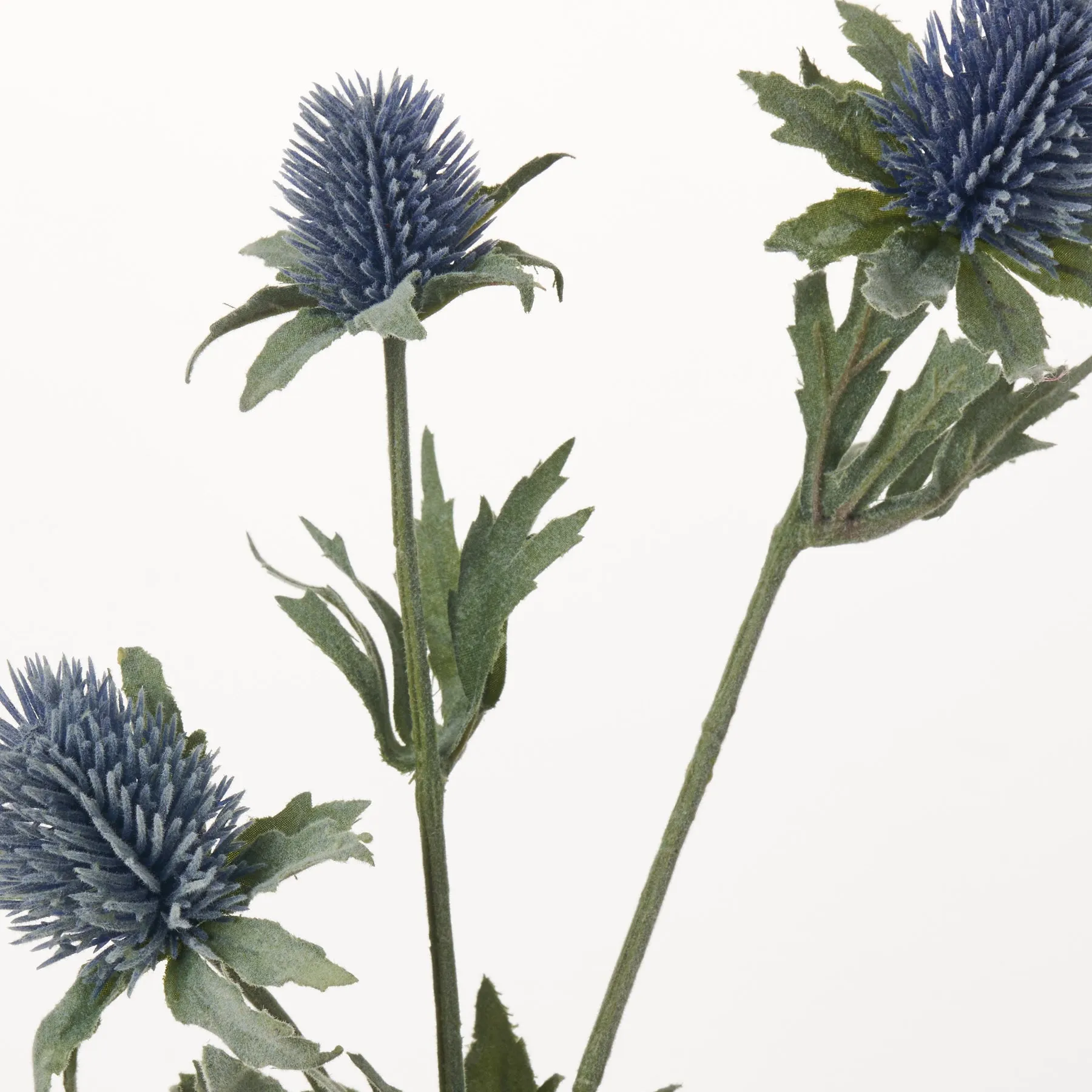 Antique Blue Thistle Fuzzy Long Stem Faux Floral Spray  - 30"