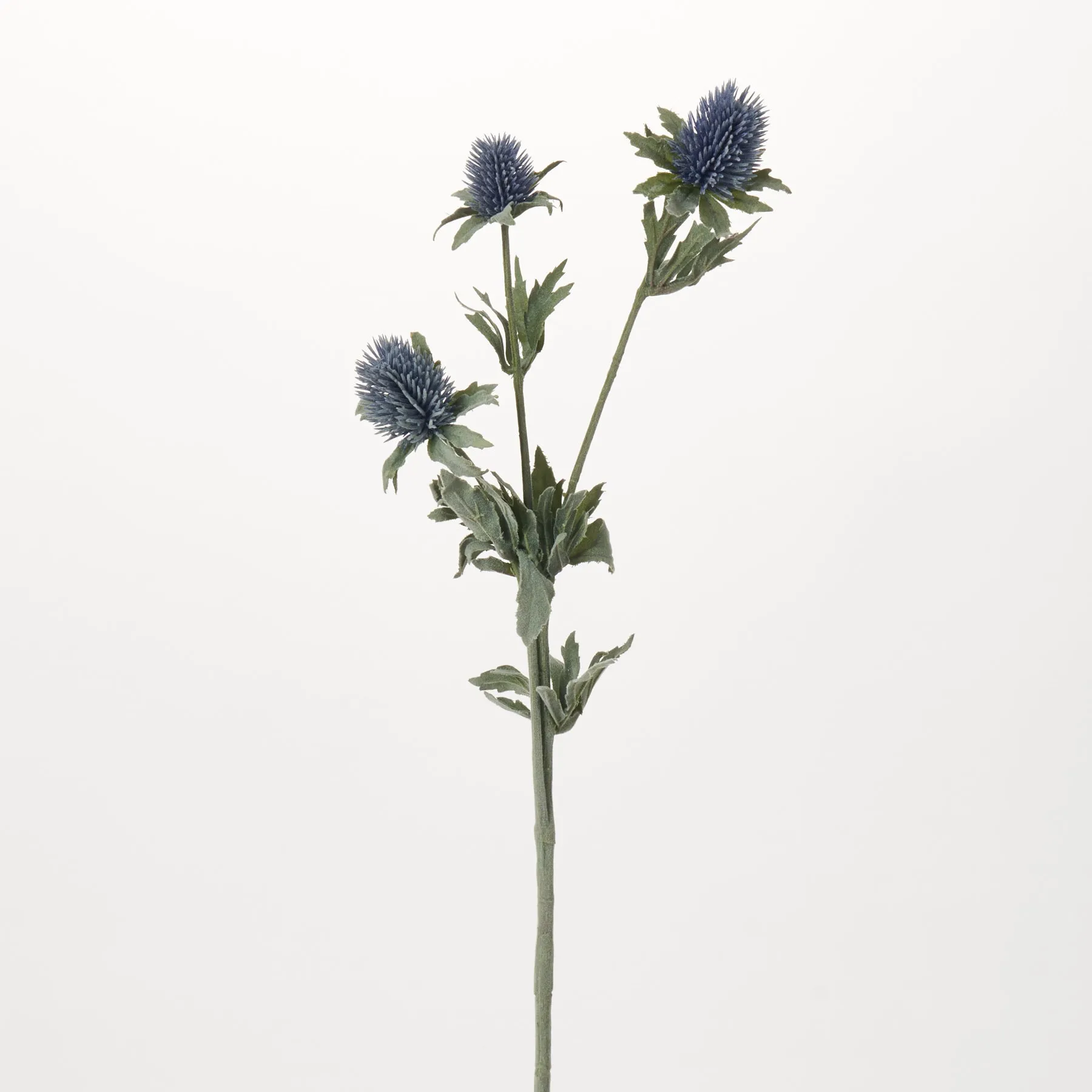 Antique Blue Thistle Fuzzy Long Stem Faux Floral Spray  - 30"