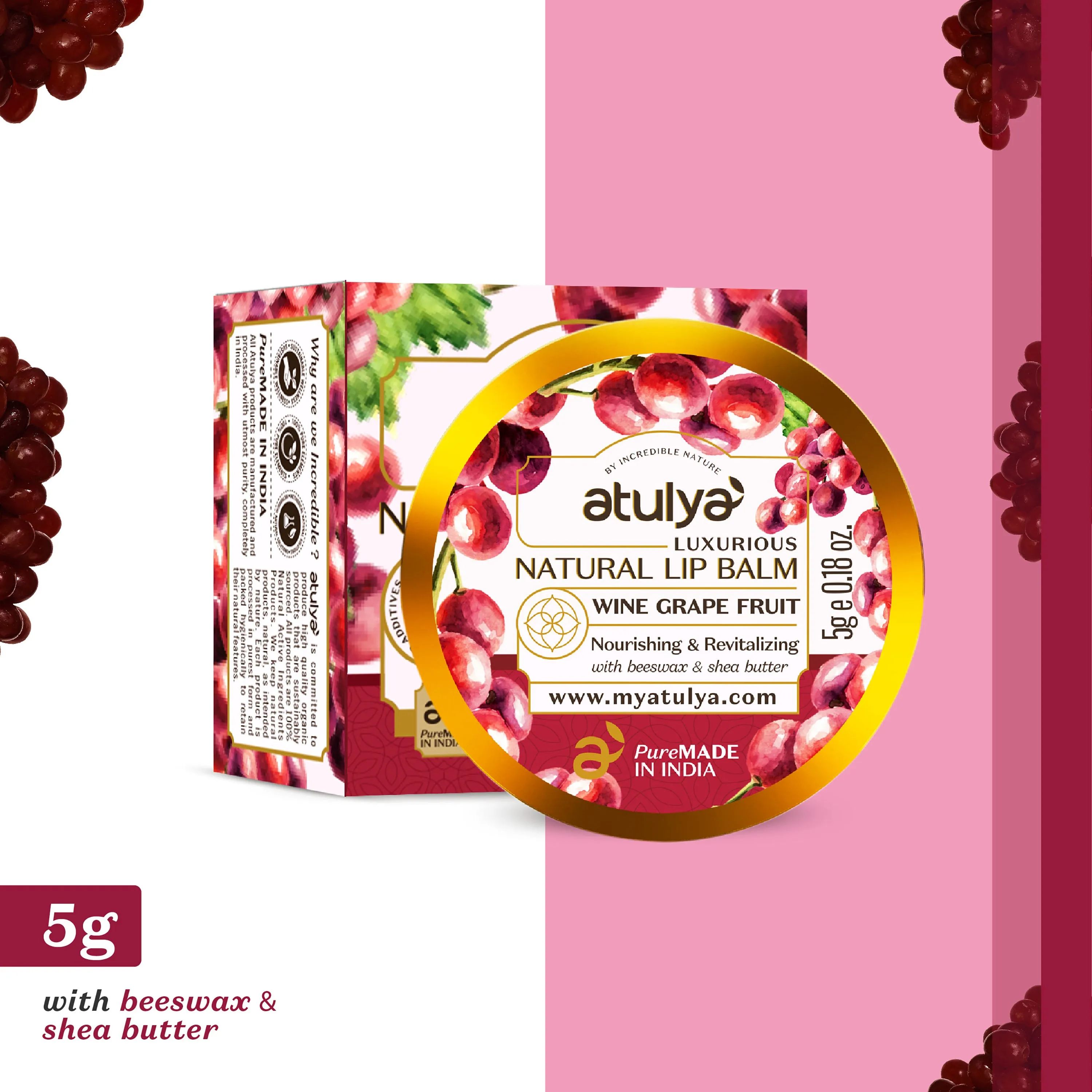 atulya Wine Grape Lip Balm - 5gm (Buy Any5 Products & Save Rs.500 Use code : RS500)