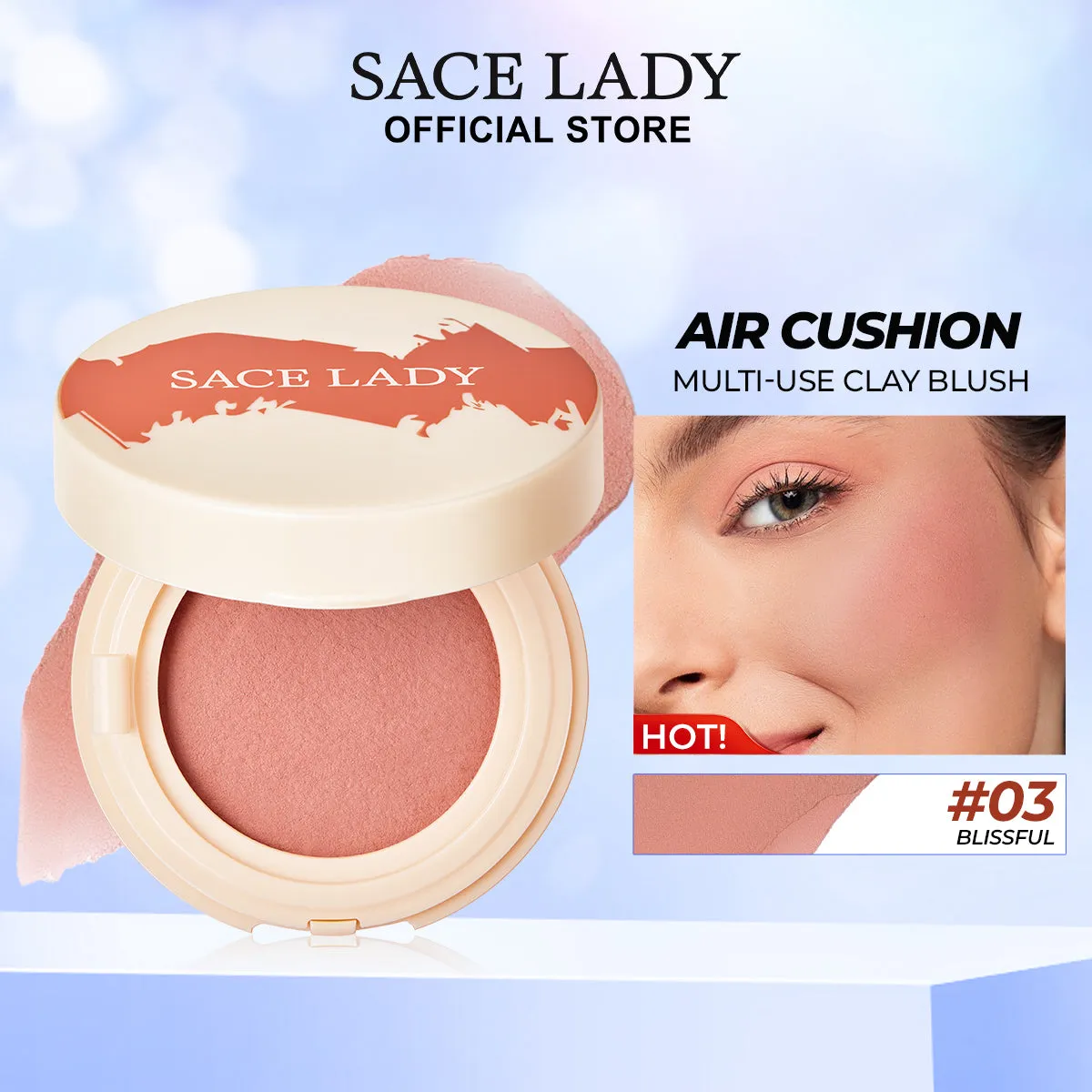 SACE LADY Air Cushion Clay Blush – High Pigment, Long-Lasting Multi-Use Blusher & Eyeshadow | Natural Finish