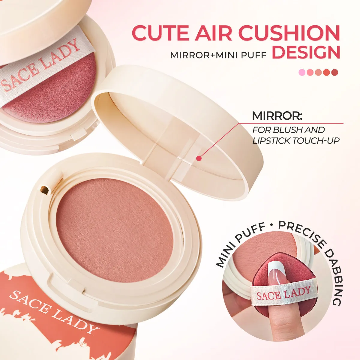 SACE LADY Air Cushion Clay Blush – High Pigment, Long-Lasting Multi-Use Blusher & Eyeshadow | Natural Finish