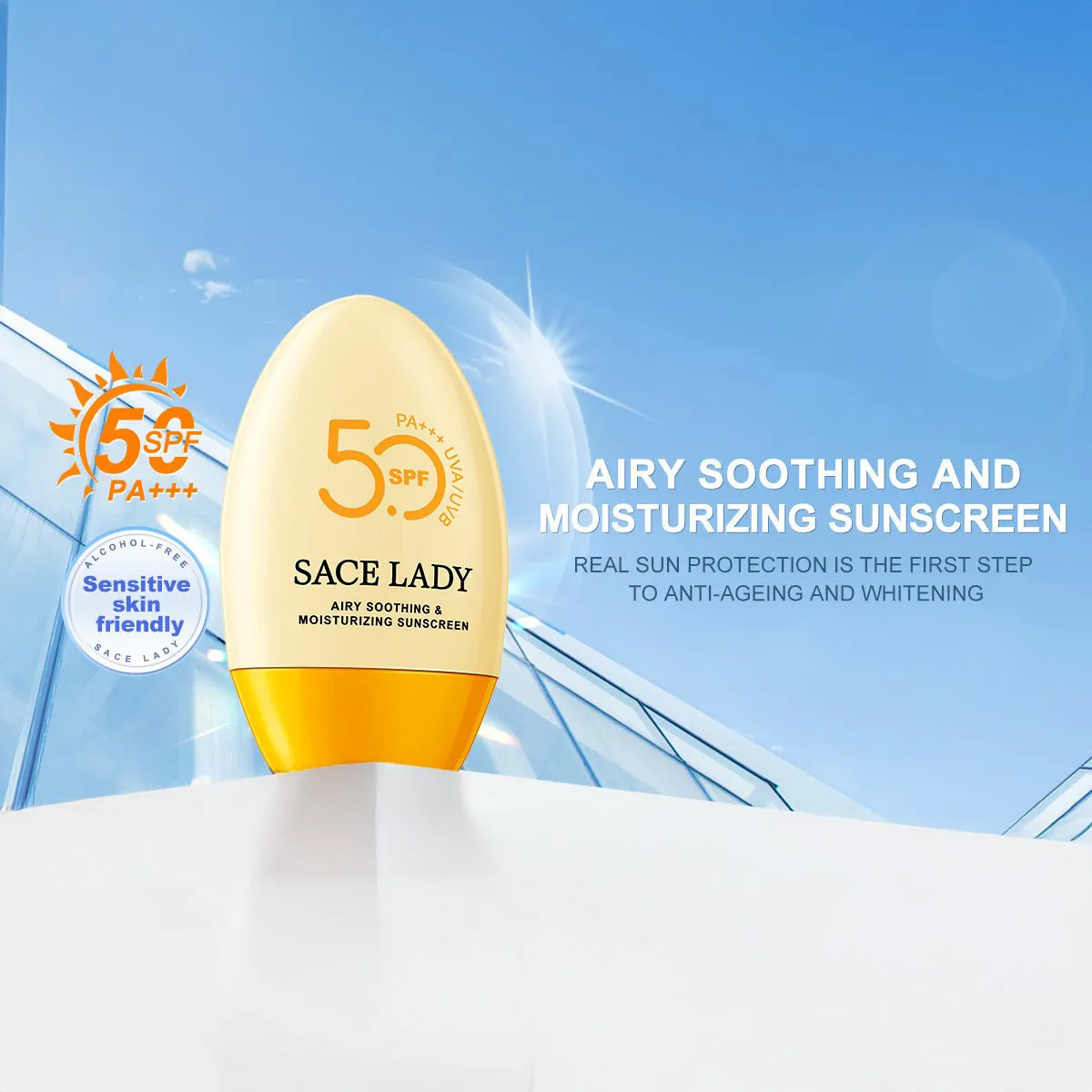 SACE LADY Airy Soothing Face Sunscreen – Lightweight & Moisturizing SPF 50 PA    (50g)