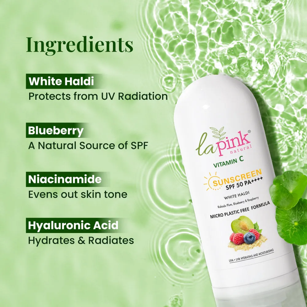 VITAMIN C SUNSCREEN SPF 50 PA      with White Haldi & Niacinamide For UVA   UVB Protection & Hydration